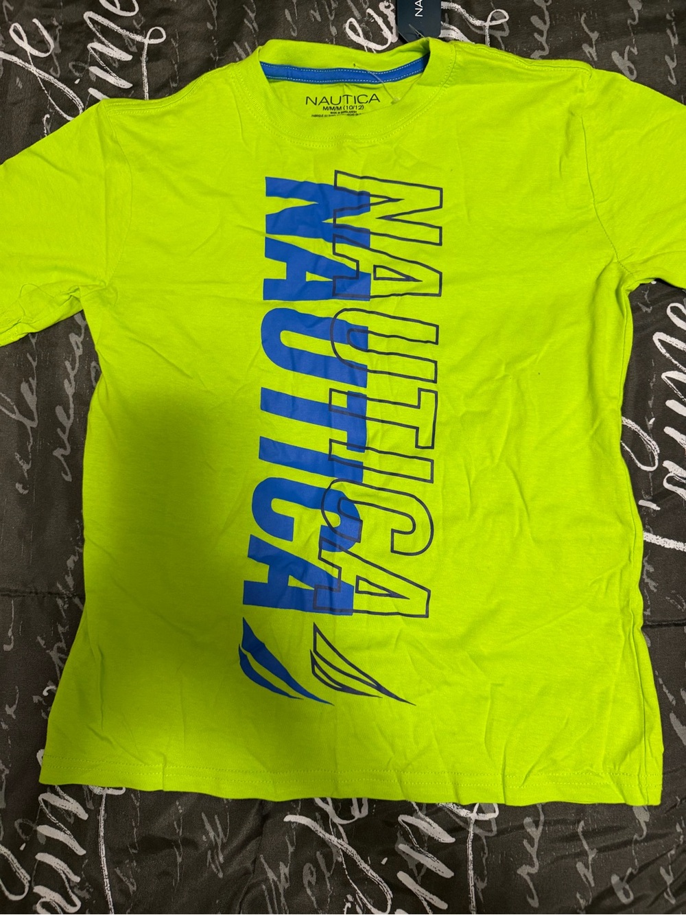 Nautica Neon Lime Short Sleeve Tee with Blue Logo
